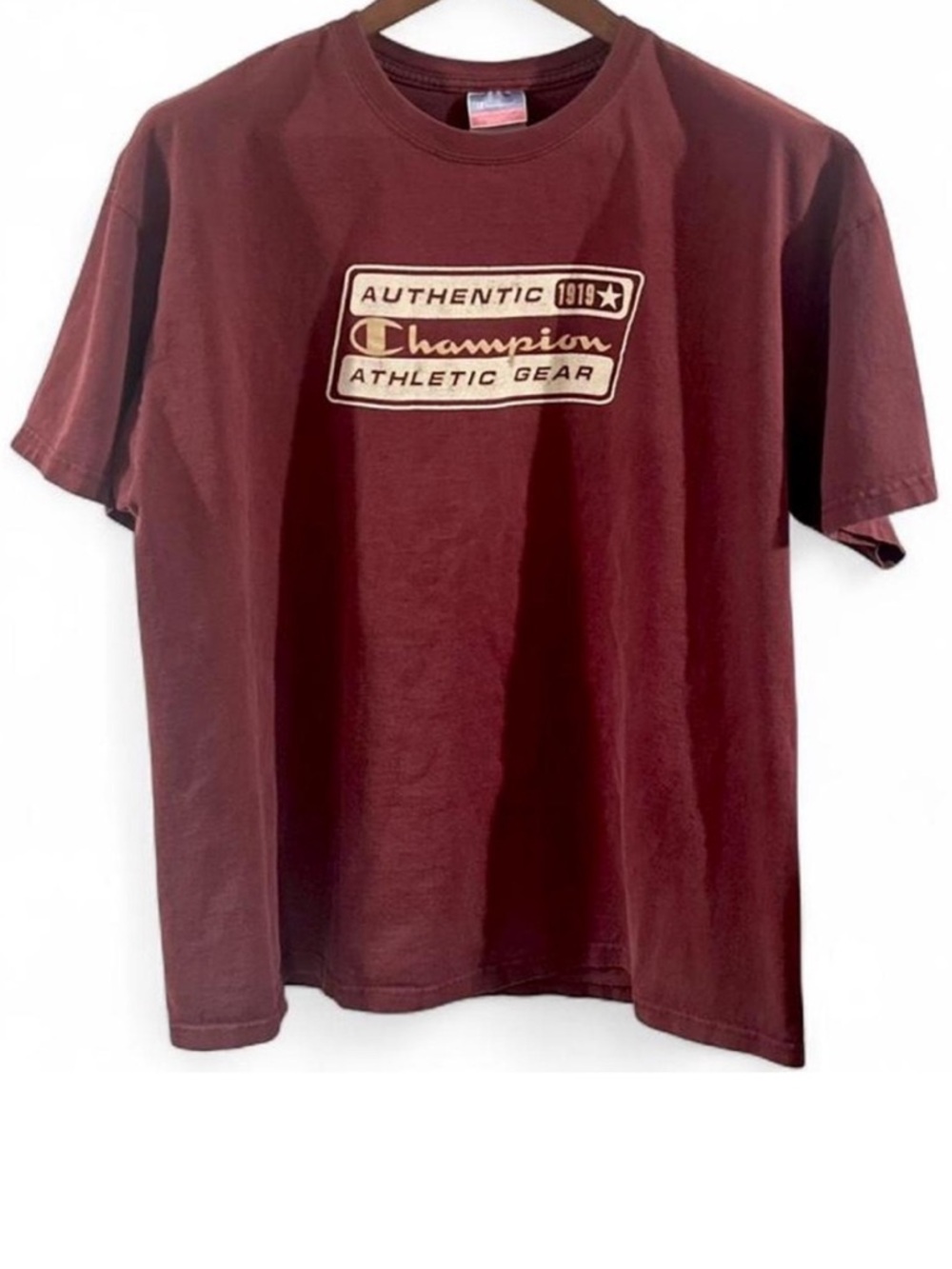 VTG Y2K Champion Burgundy Graphic T-Shirt Size Men’s XL - Picture 5 of 6